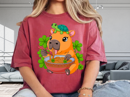 Lucky Capybara Ramen T-Shirt St Patricks Day Turtle Graphic Comfort Colors 1717 Tee