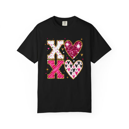 XOXO Faux Glitter Hearts Valentine Comfort Colors 1717 T-Shirt