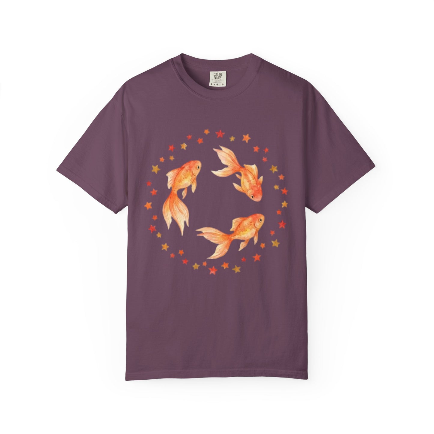 Goldfish Circle Graphic T-Shirt – Watercolor Fish Art | Comfort Colors 1717 Unisex Tee