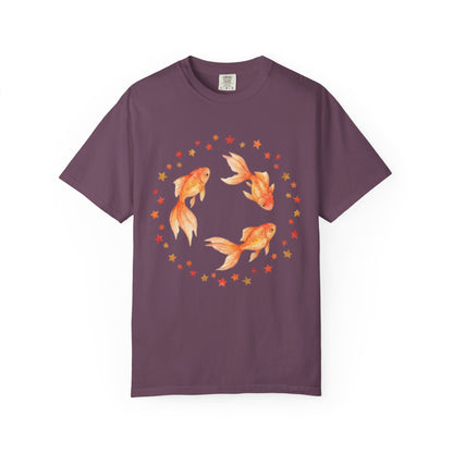 Goldfish Circle Graphic T-Shirt – Watercolor Fish Art | Comfort Colors 1717 Unisex Tee