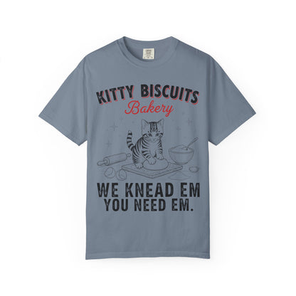 Funny 'Kitty Biscuits Bakery' T-Shirt | Cute Cat Kneading Dough Tee | Comfort Colors® 1717