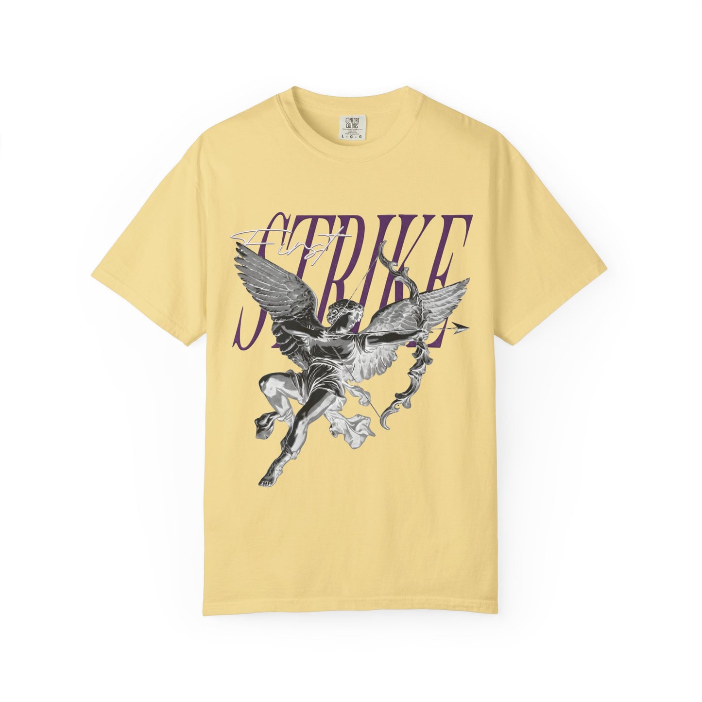 Y2K Chrome Angel Graphic T-Shirt - "First Strike" Cupid Streetwear Tee - Vintage Wash