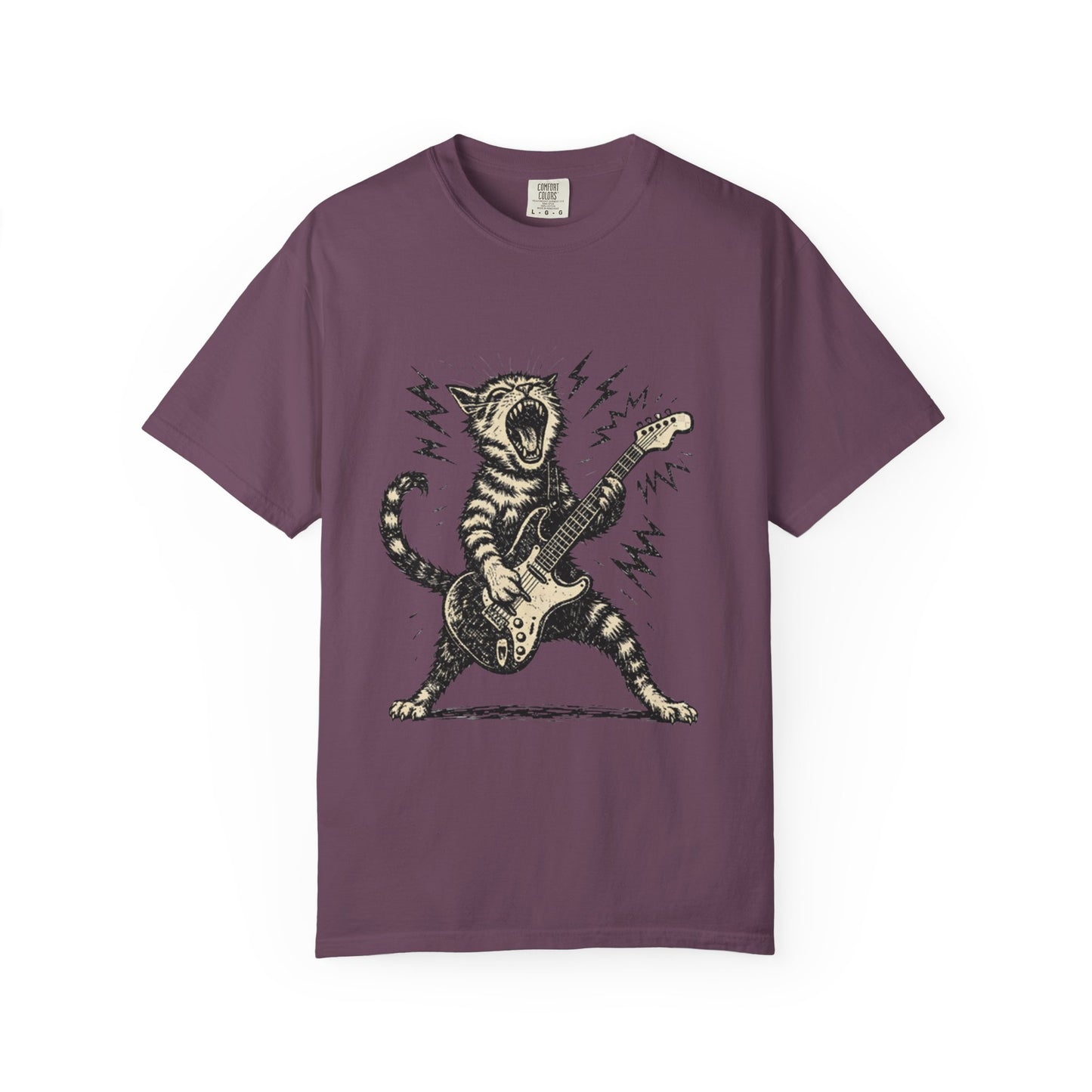 Rock Guitar Cat T-Shirt – Punk Rock Cat Graphic | Comfort Colors 1717