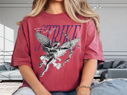 Y2K Chrome Angel Graphic T-Shirt - "First Strike" Cupid Streetwear Tee - Vintage Wash