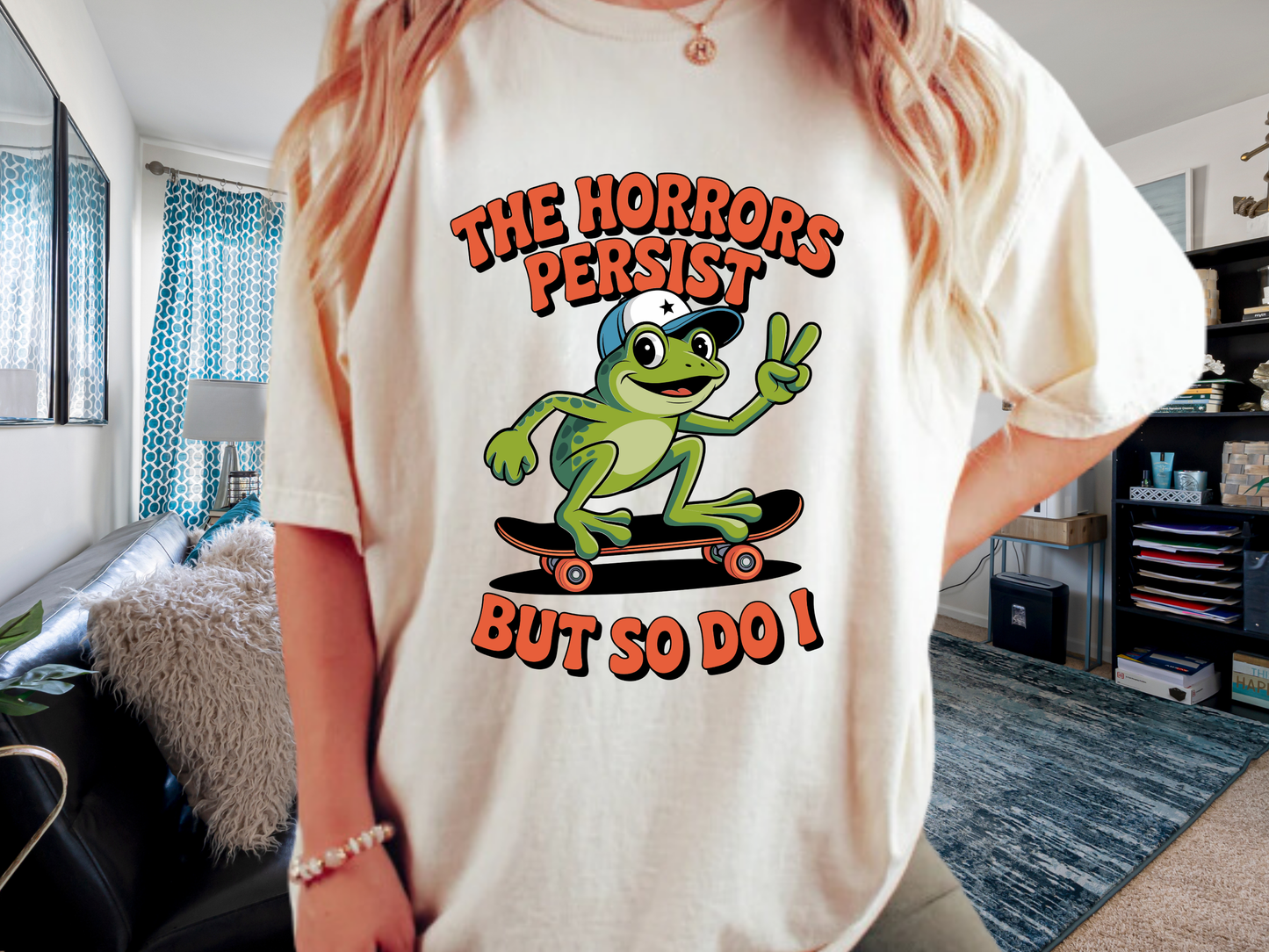 Funny 'The Horrors Persist' Frog T-Shirt | Existential Meme Tee | Comfort Colors® 1717
