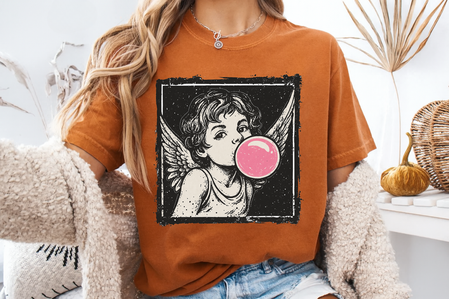 Retro 'Bubblegum Angel' Cherub T-Shirt | Grunge Coquette Aesthetic Tee | Comfort Colors® 1717