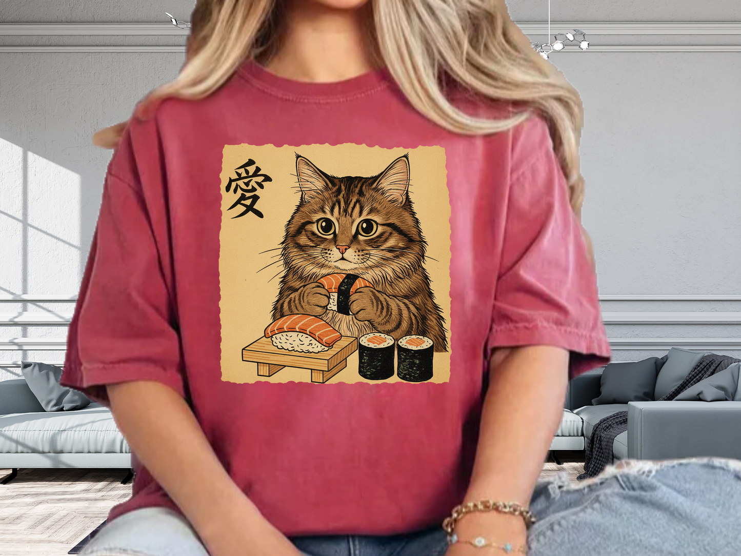 Sushi Cat Japanese Art T-Shirt Vintage Ukiyo-e Graphic Comfort Colors 1717 Tee
