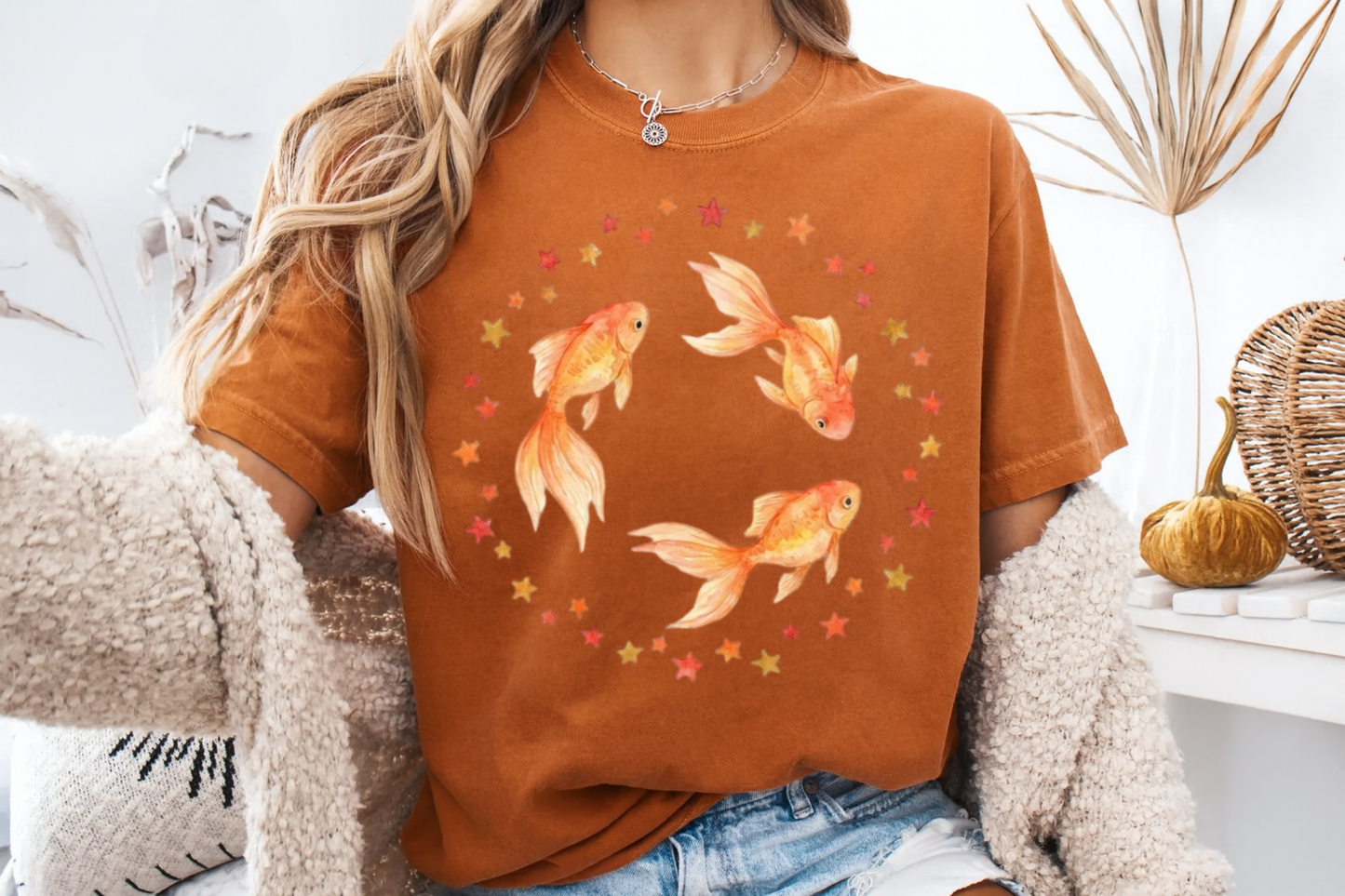 Goldfish Circle Graphic T-Shirt – Watercolor Fish Art | Comfort Colors 1717 Unisex Tee