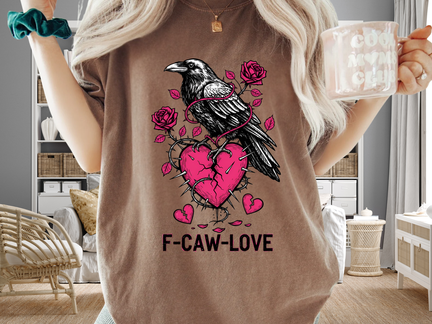 Funny Raven 'F-CAW-LOVE' T-Shirt | Anti-Valentine's Crow Pun Tee | Comfort Colors® 1717