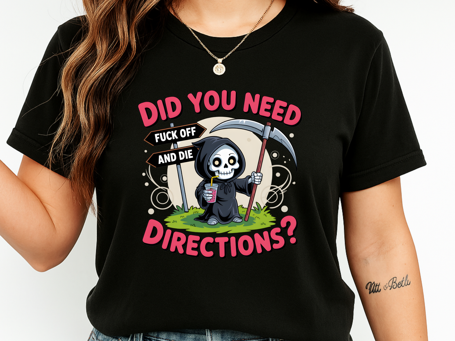 Funny Grim Reaper 'Did You Need Directions?' T-Shirt | Sarcastic Dark Humor Tee | Comfort Colors® 1717