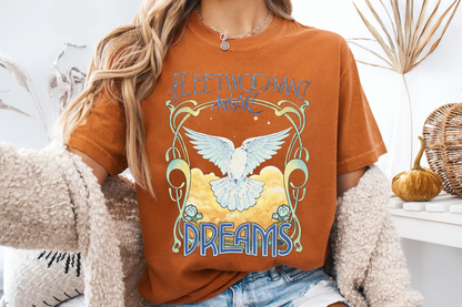 Fleetwood Mac Dreams T-Shirt | Art Nouveau White Dove Graphic Tee | Vintage 70s Classic Rock Band Merch