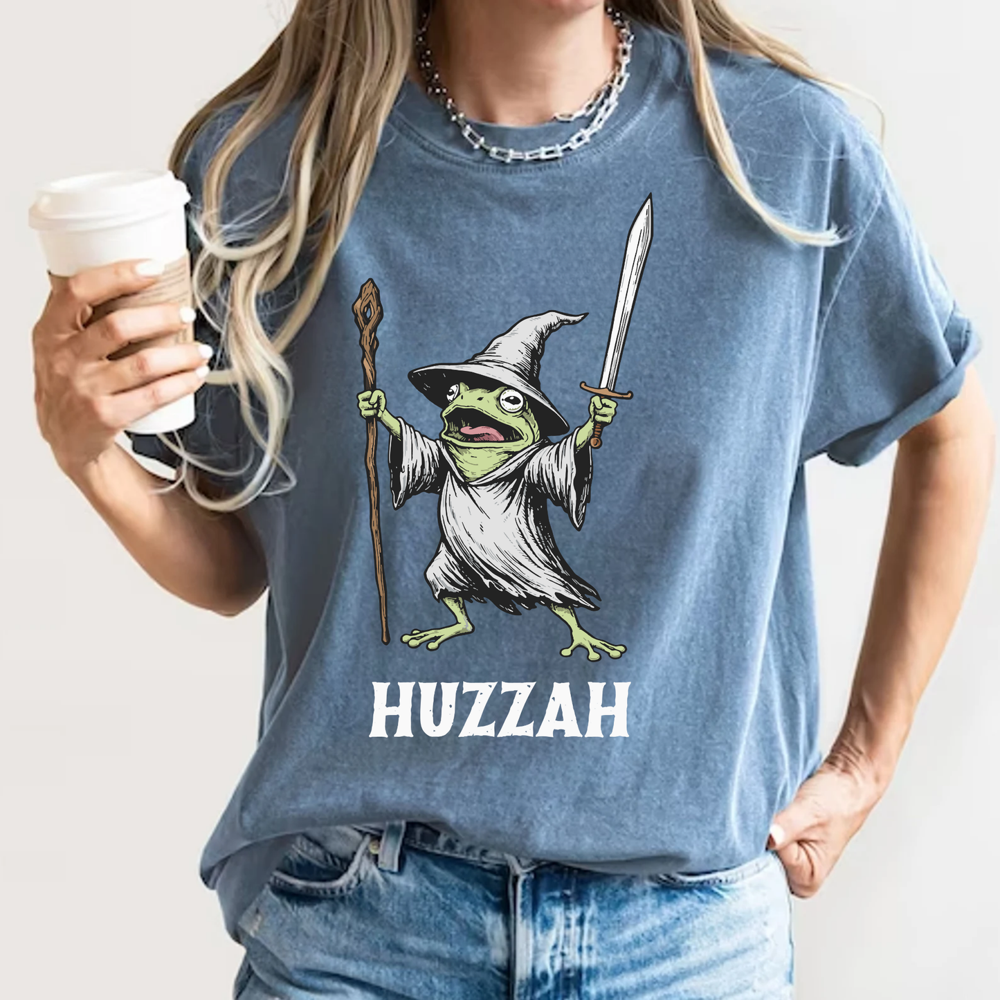 Huzzah Wizard Frog T-Shirt Vintage Fantasy Graphic Comfort Colors 1717 Heavyweight Tee