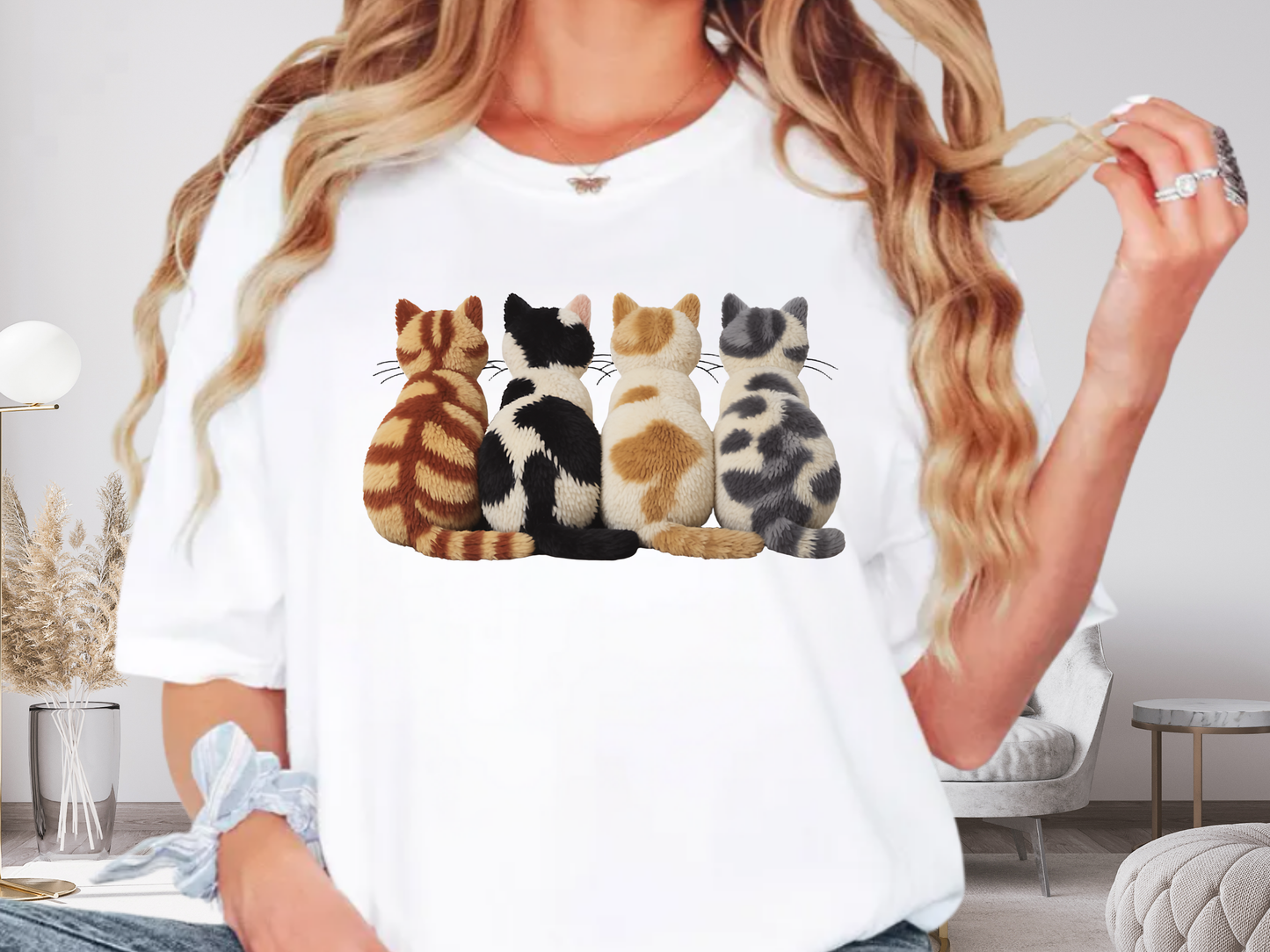Four Cats Faux Embroidery T-Shirt Funny Cat Mom Graphic Comfort Colors 1717 Tee