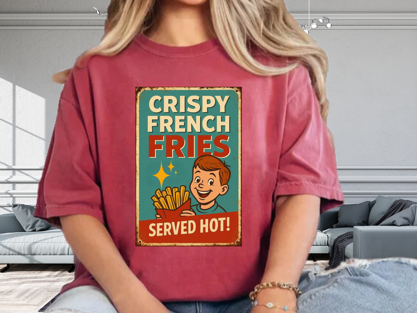 Crispy French Fries Retro Diner T-Shirt | Vintage Boy & Fast Food Ad | Comfort Colors 1717 Tee