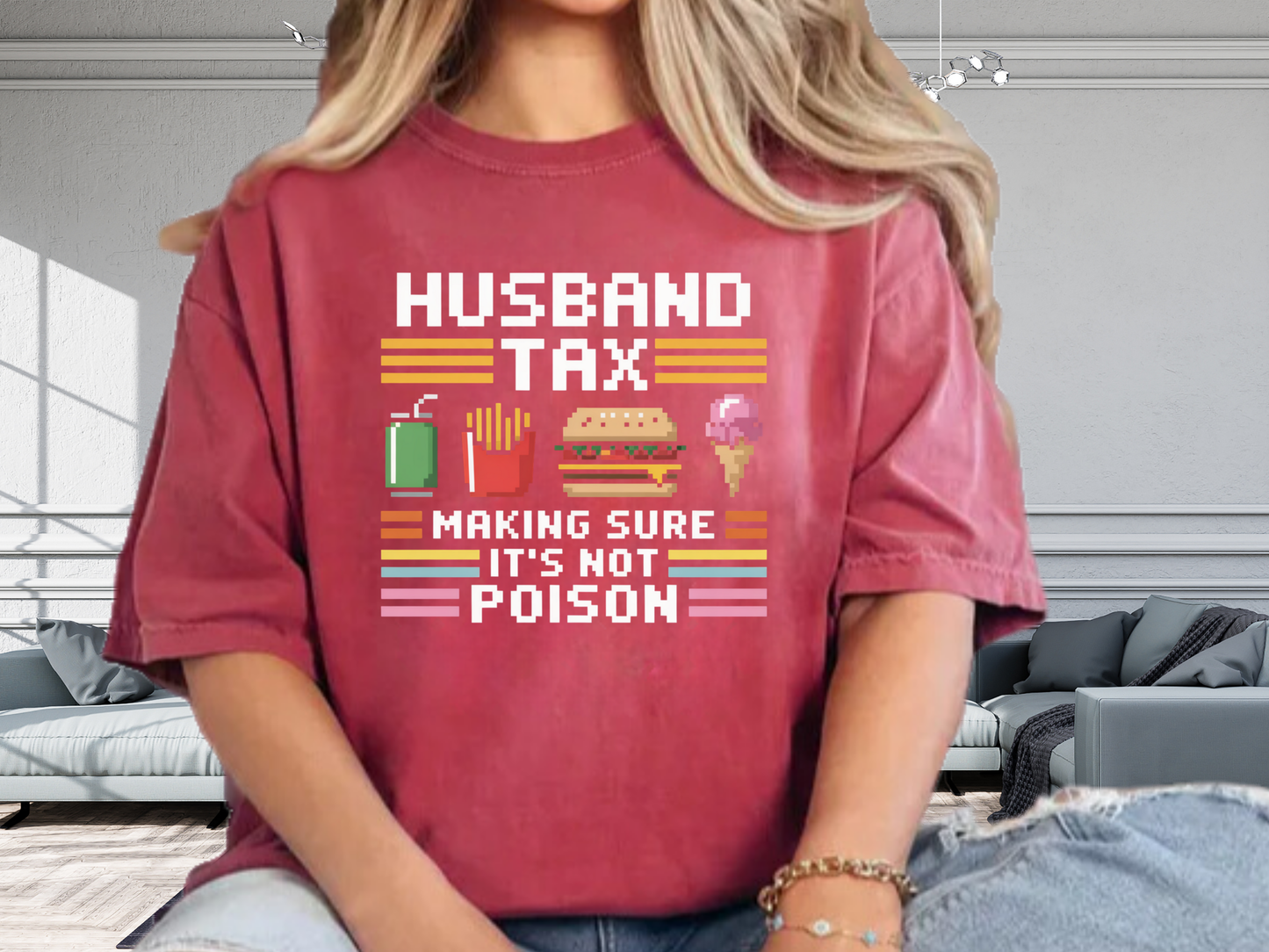 Husband Tax Funny Gamer T-Shirt Retro Pixel Art Food Graphic Comfort Colors 1717 Dad Tee