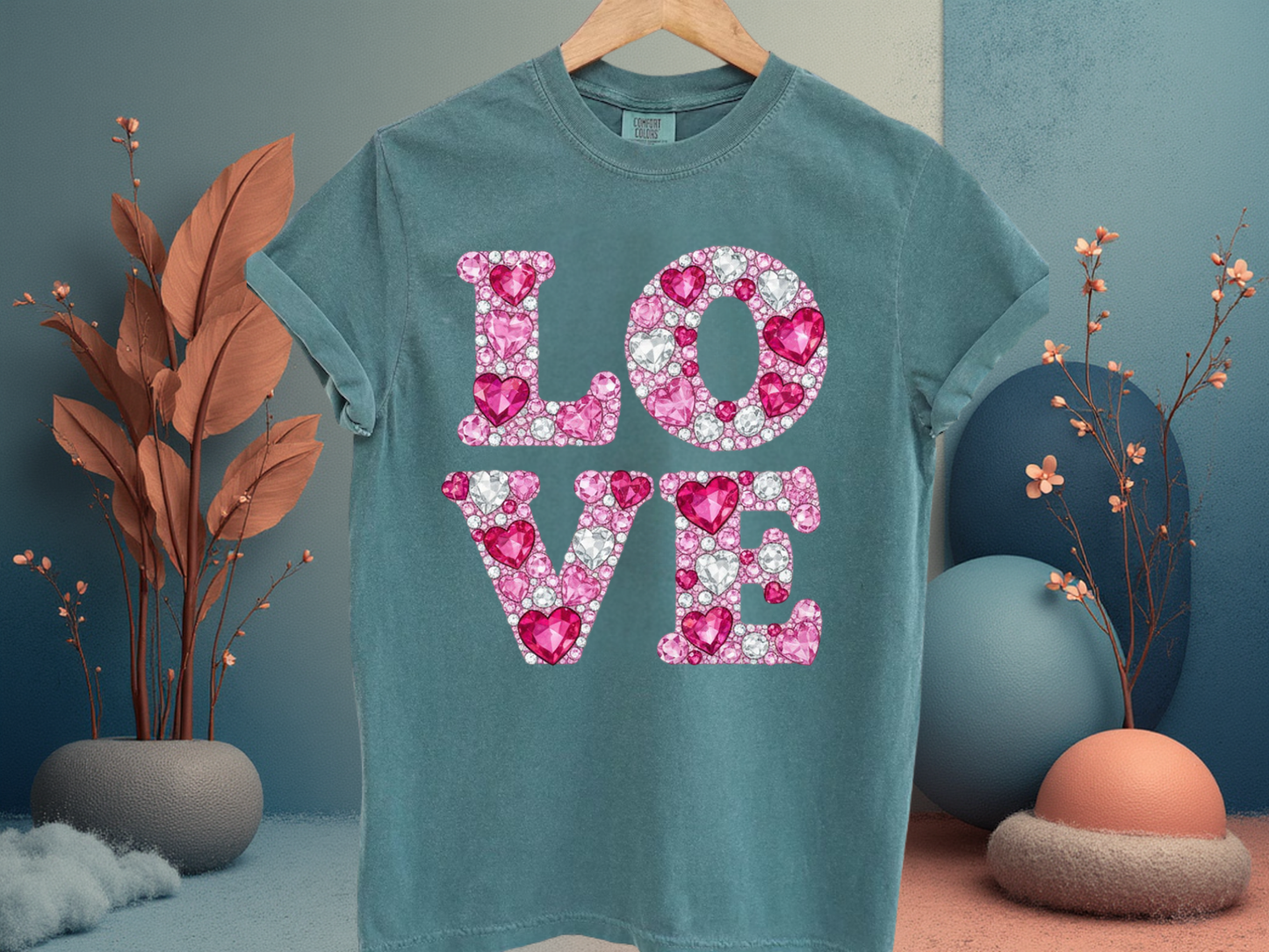 Love Faux Rhinestone T-Shirt Y2K Bling Graphic Comfort Colors 1717 Valentines Tee