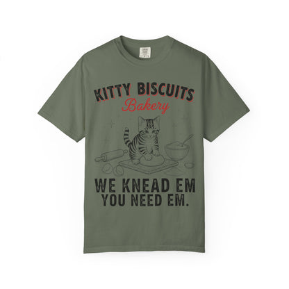 Funny 'Kitty Biscuits Bakery' T-Shirt | Cute Cat Kneading Dough Tee | Comfort Colors® 1717