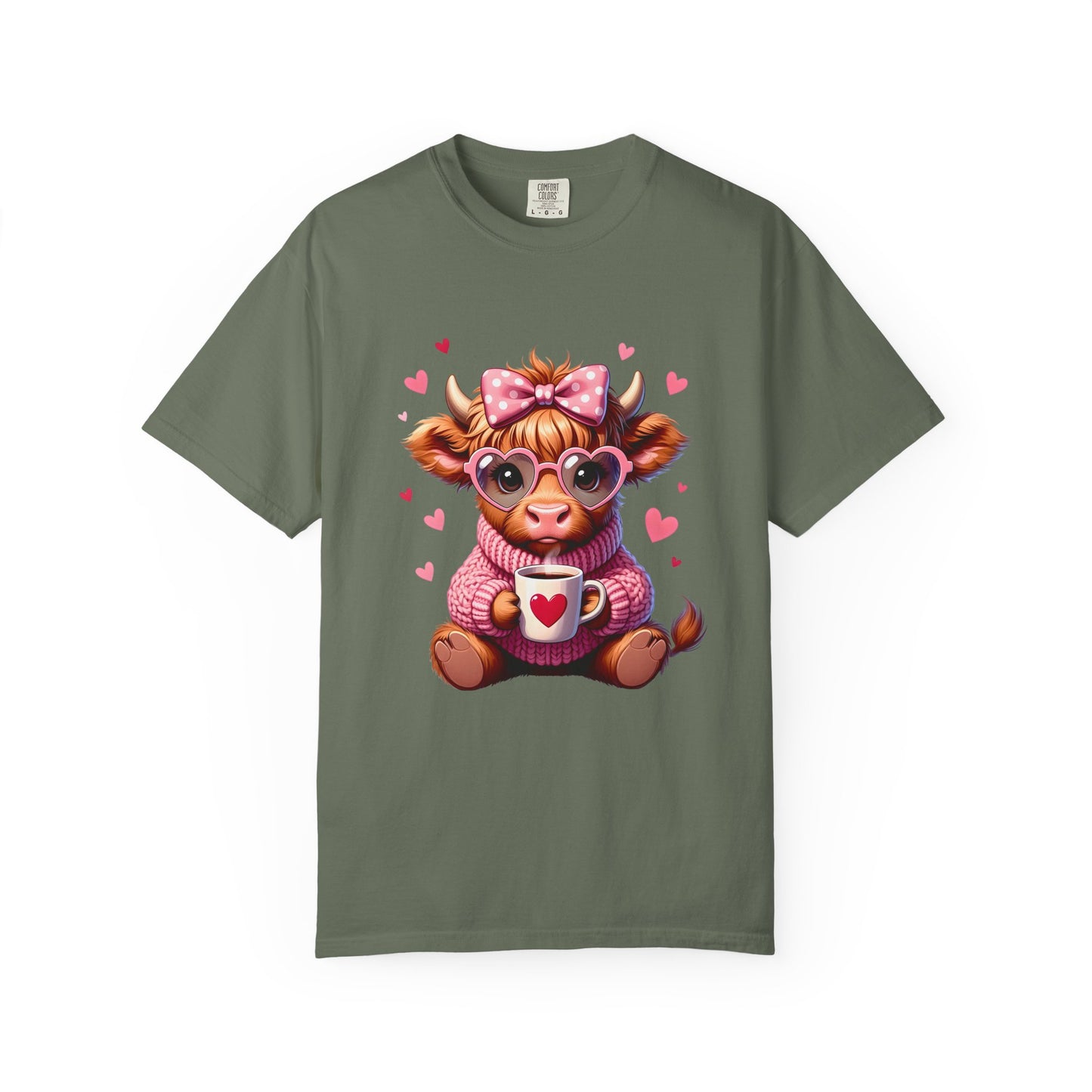 Cute Highland Cow Valentine T-Shirt – Cozy Pink Cow Graphic | Comfort Colors 1717