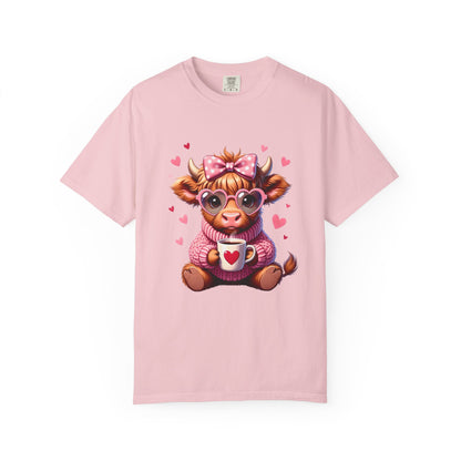 Cute Highland Cow Valentine T-Shirt – Cozy Pink Cow Graphic | Comfort Colors 1717