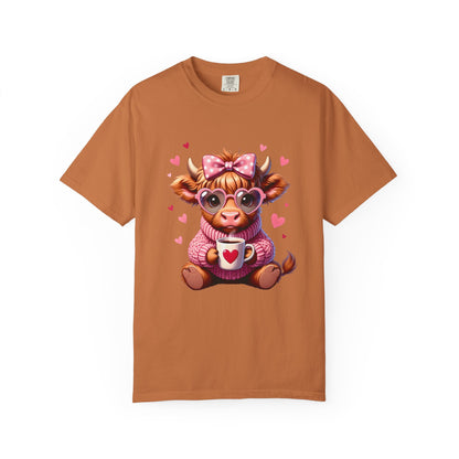 Cute Highland Cow Valentine T-Shirt – Cozy Pink Cow Graphic | Comfort Colors 1717