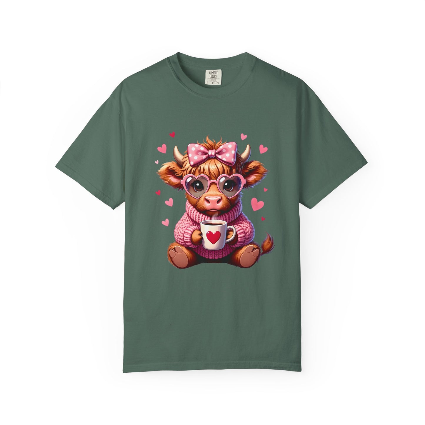 Cute Highland Cow Valentine T-Shirt – Cozy Pink Cow Graphic | Comfort Colors 1717