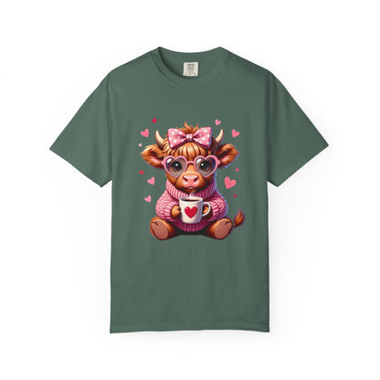 Cute Highland Cow Valentine T-Shirt – Cozy Pink Cow Graphic | Comfort Colors 1717
