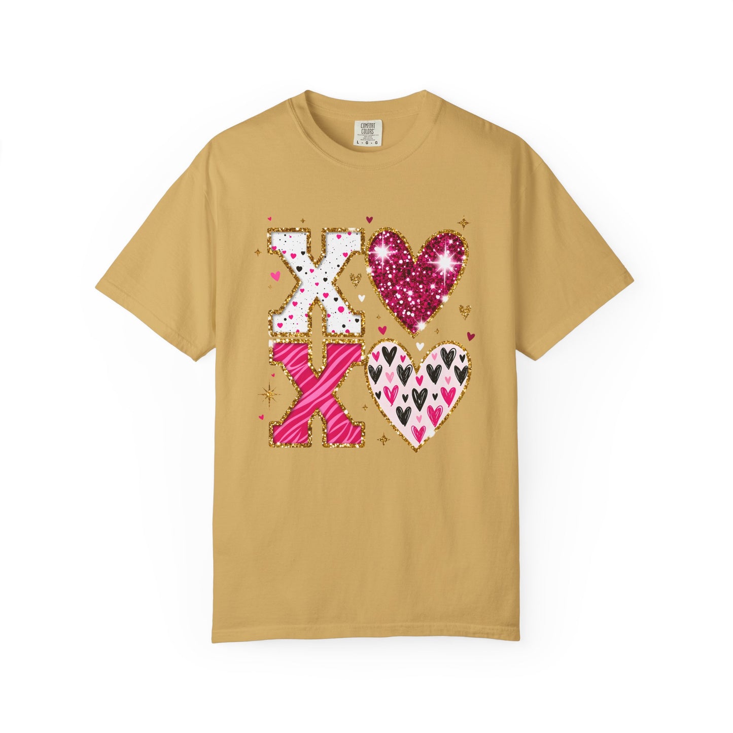 XOXO Faux Glitter Hearts Valentine Comfort Colors 1717 T-Shirt