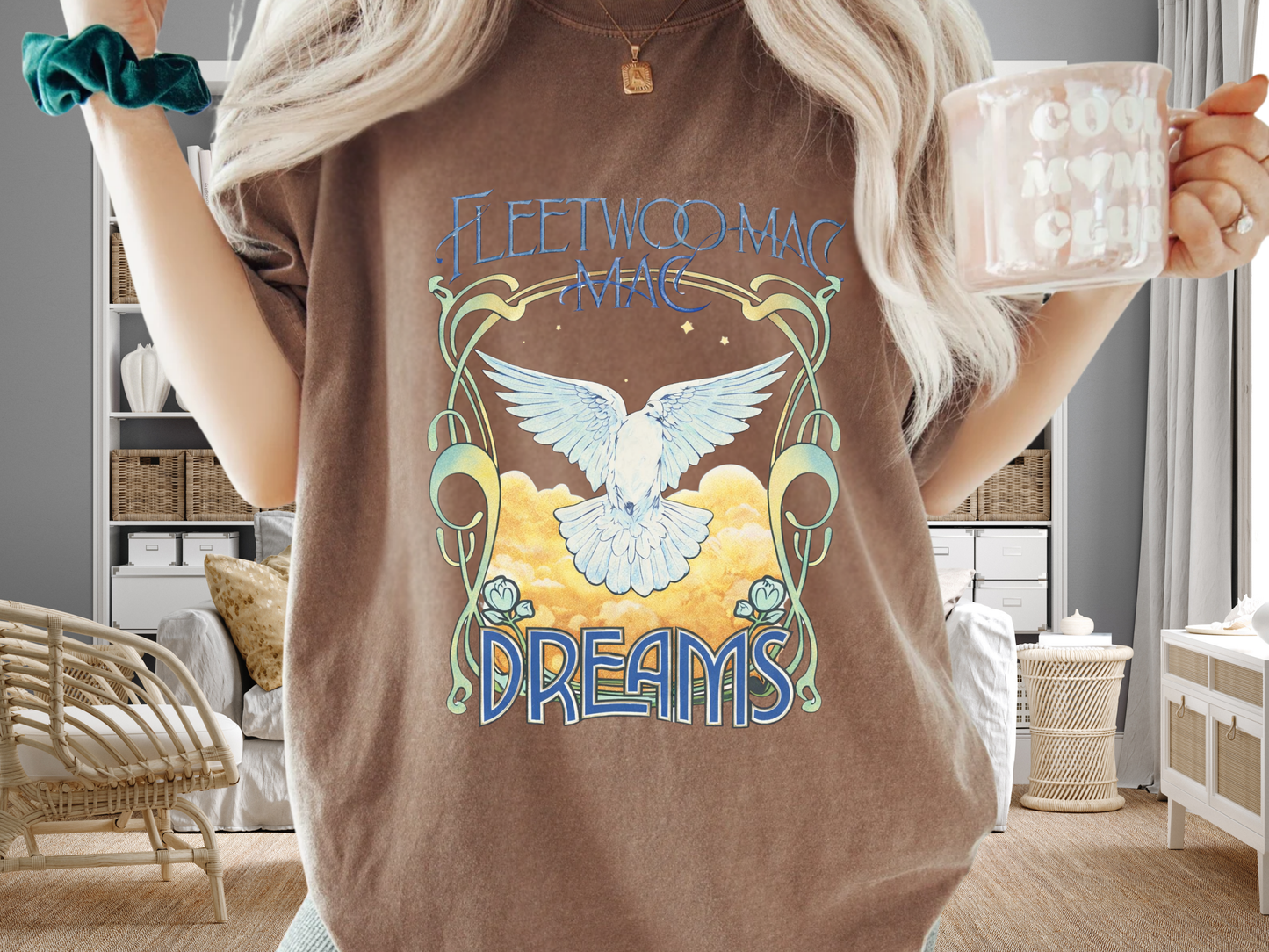Fleetwood Mac Dreams T-Shirt | Art Nouveau White Dove Graphic Tee | Vintage 70s Classic Rock Band Merch