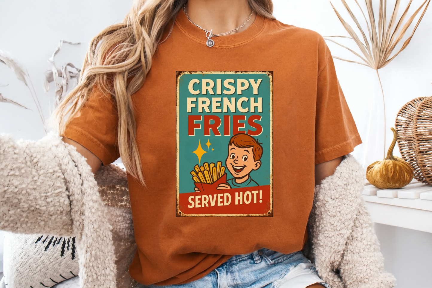 Crispy French Fries Retro Diner T-Shirt | Vintage Boy & Fast Food Ad | Comfort Colors 1717 Tee