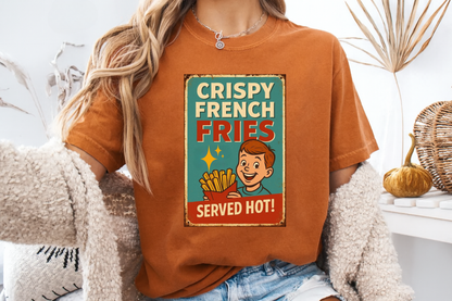 Crispy French Fries Retro Diner T-Shirt | Vintage Boy & Fast Food Ad | Comfort Colors 1717 Tee