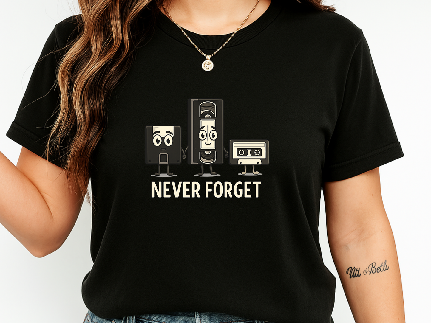 Never Forget Retro Tech T-Shirt | Funny VHS Floppy Disk & Cassette Graphic | Comfort Colors 1717 Nostalgia Tee