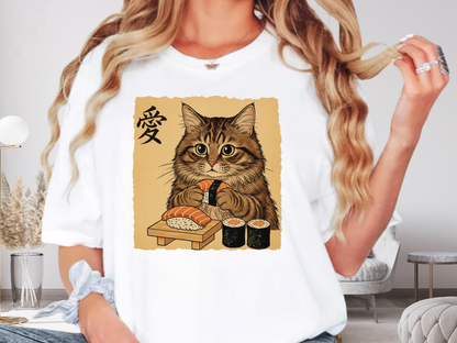Sushi Cat Japanese Art T-Shirt Vintage Ukiyo-e Graphic Comfort Colors 1717 Tee