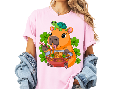 Lucky Capybara Ramen T-Shirt St Patricks Day Turtle Graphic Comfort Colors 1717 Tee