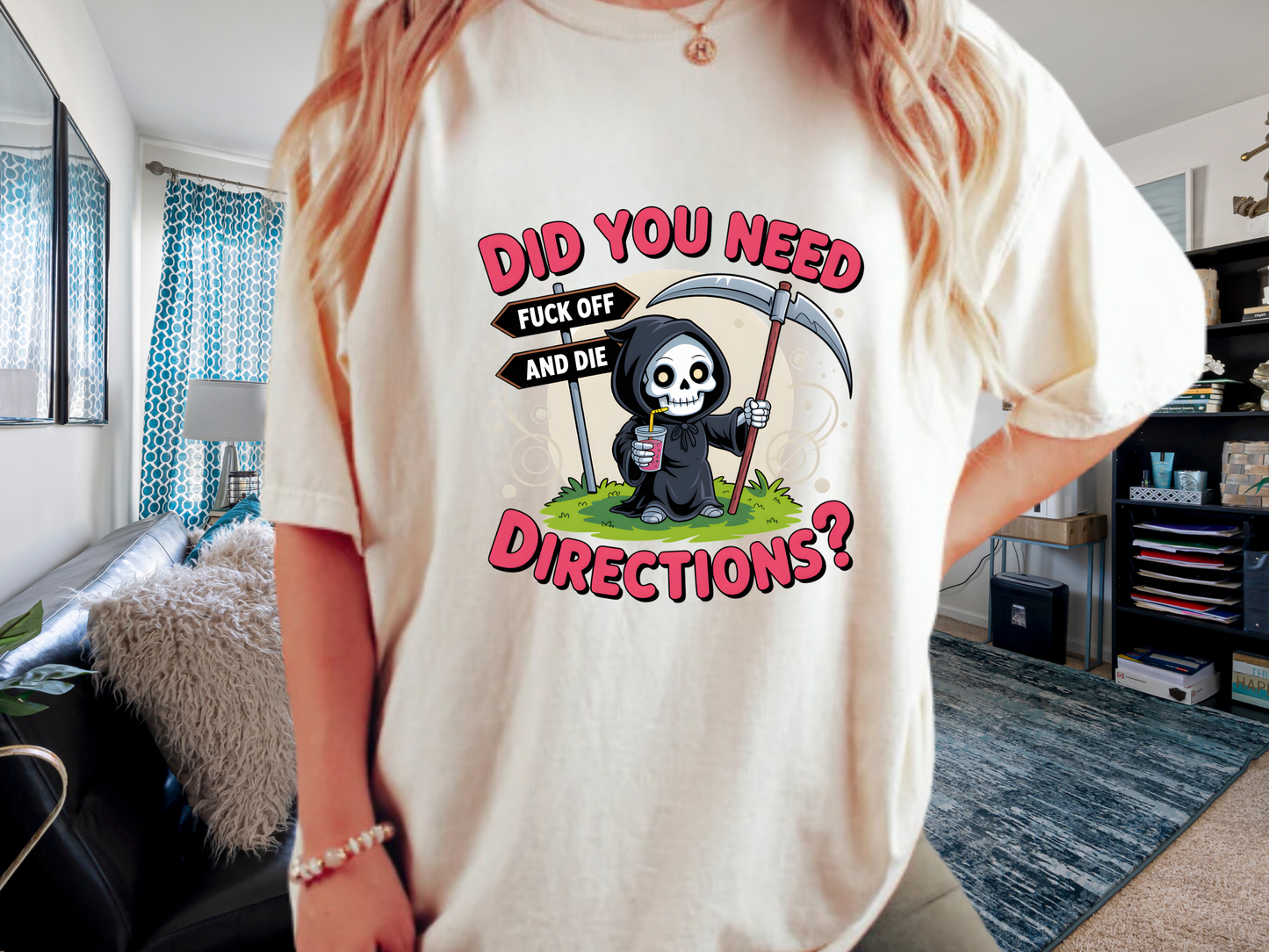 Funny Grim Reaper 'Did You Need Directions?' T-Shirt | Sarcastic Dark Humor Tee | Comfort Colors® 1717