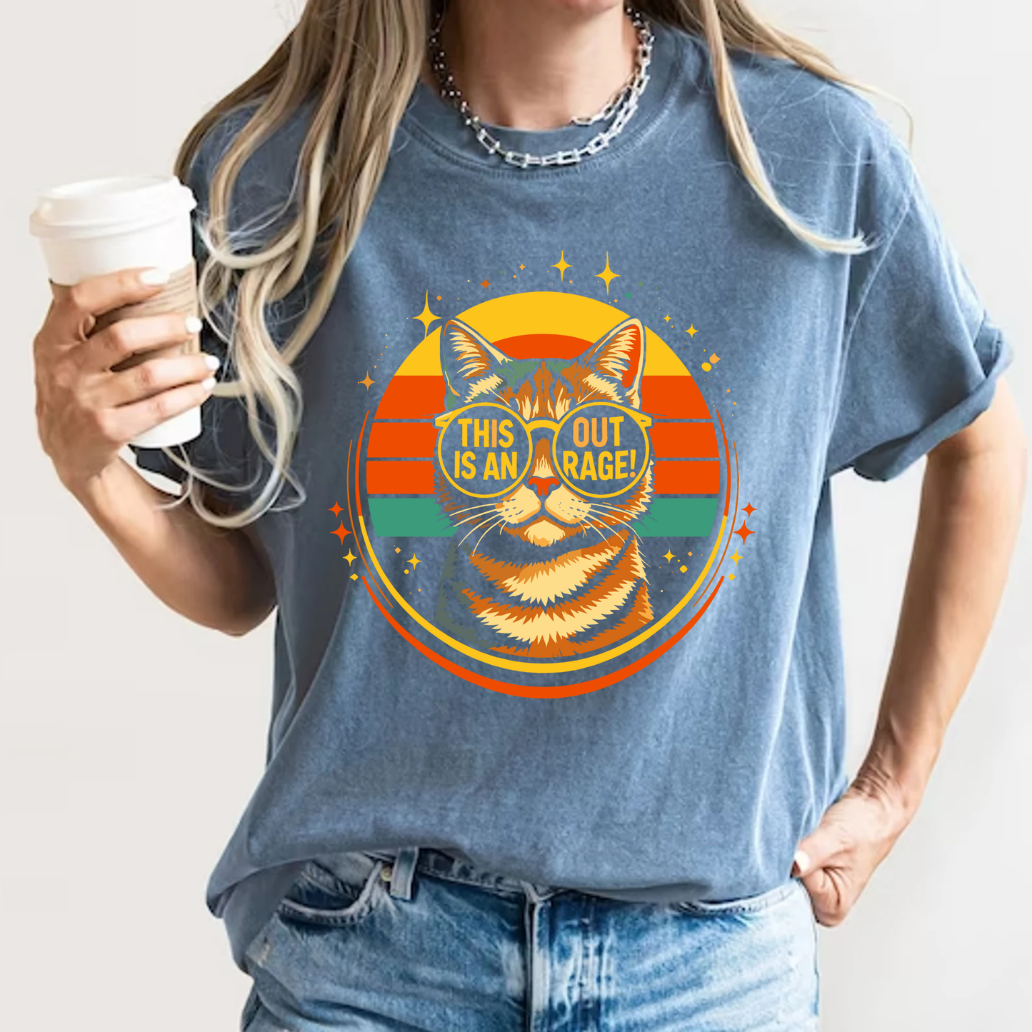 This Is An Outrage Funny Cat T-Shirt | Retro Tabby with Glasses | Comfort Colors 1717 Vintage Tee
