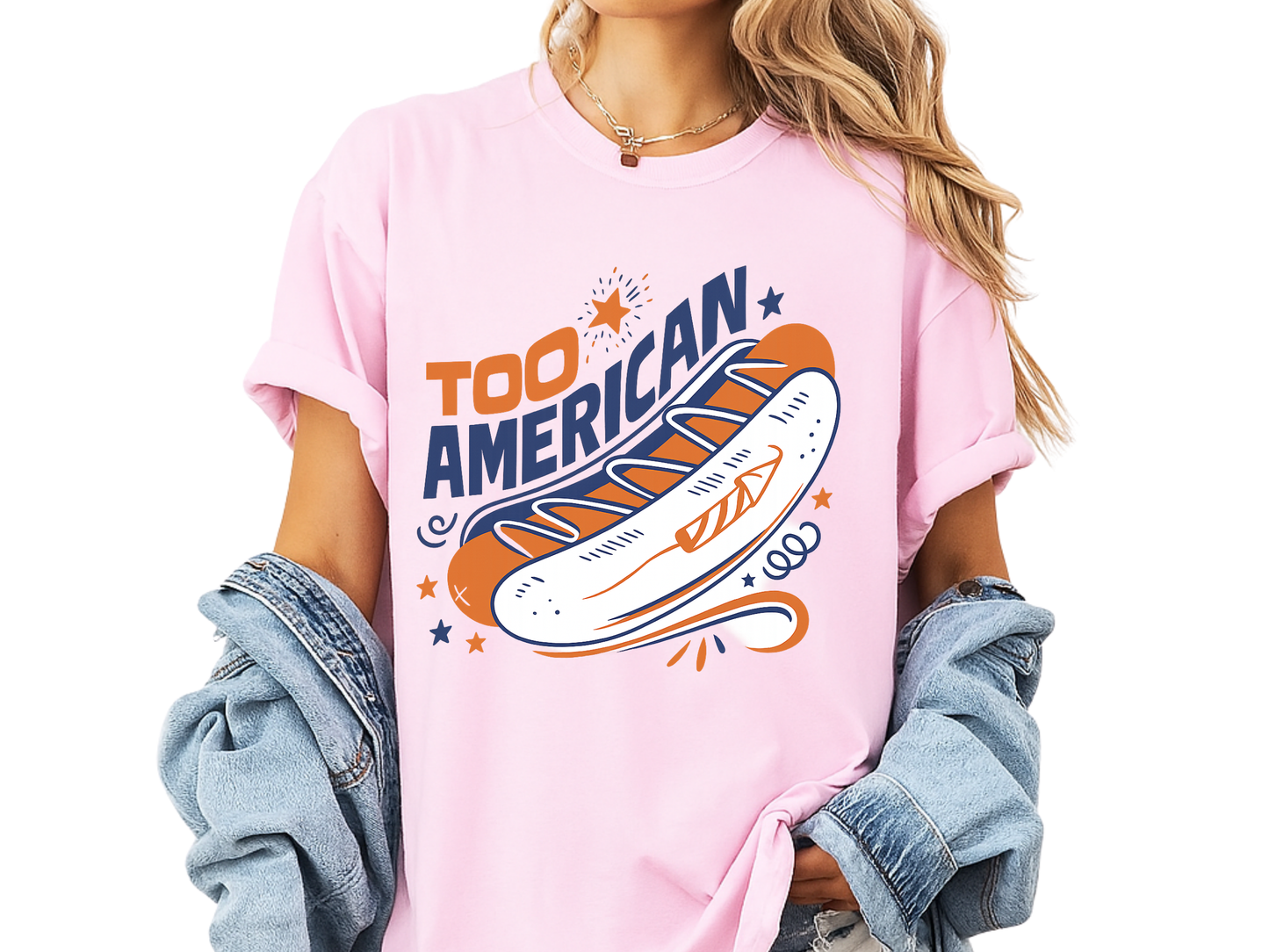 Too American Retro Hot Dog Shirt - Funny 4th of July Tee