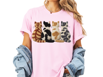 Four Cats Faux Embroidery T-Shirt Funny Cat Mom Graphic Comfort Colors 1717 Tee