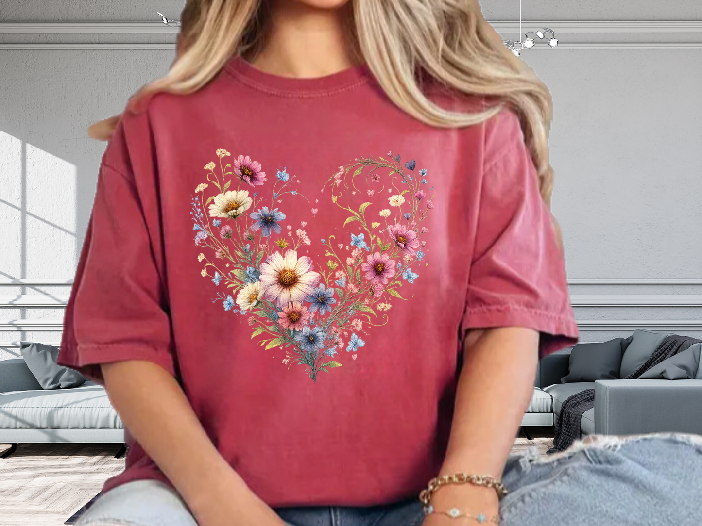 Wildflower Heart Botanical T-Shirt | Vintage Cottagecore Floral Graphic | Comfort Colors 1717 Tee