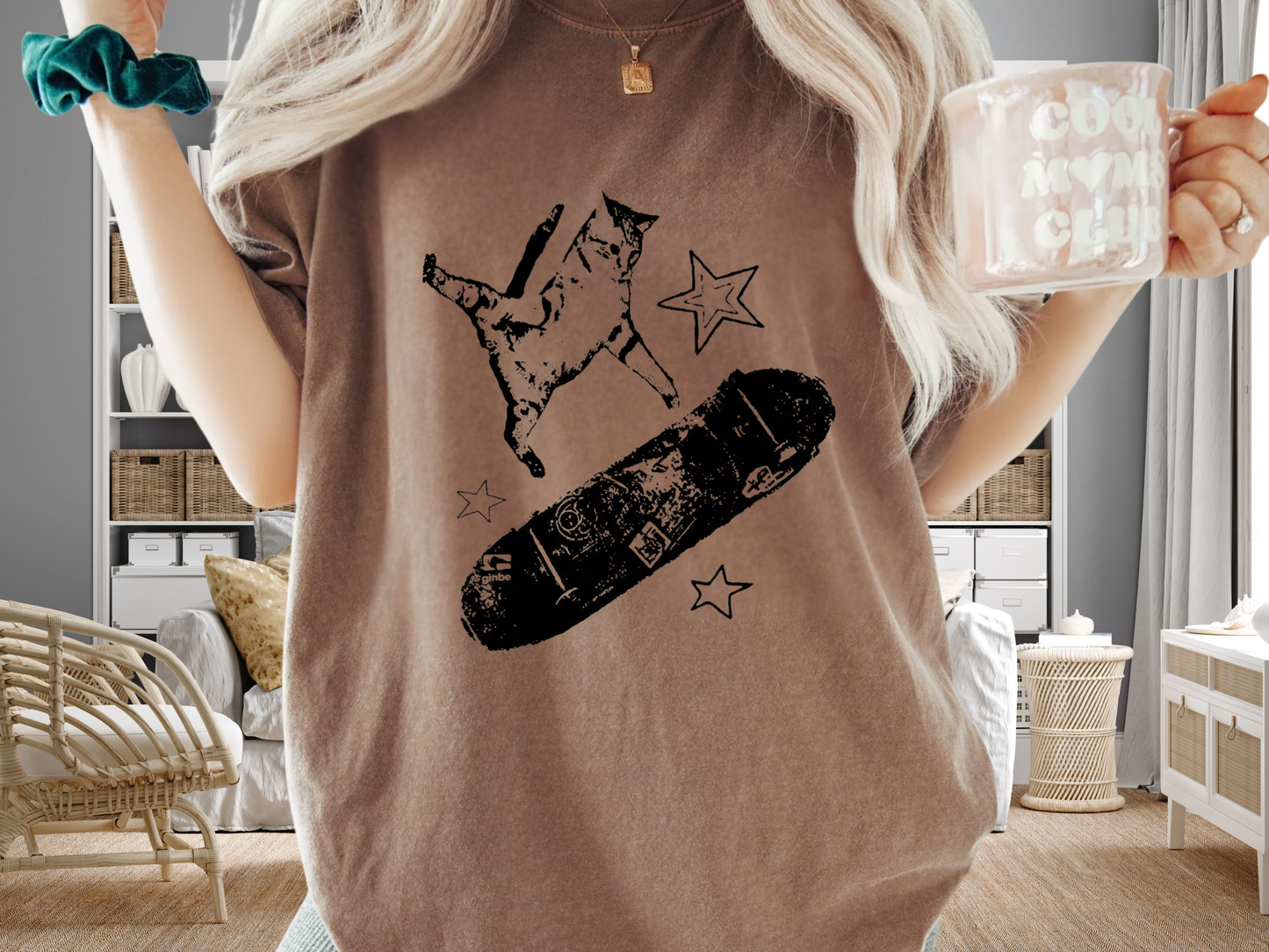 Skate Cat Graphic T-Shirt – Grunge Punk Illustration | Comfort Colors 1717 Unisex Tee