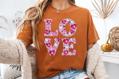 Love Faux Rhinestone T-Shirt Y2K Bling Graphic Comfort Colors 1717 Valentines Tee
