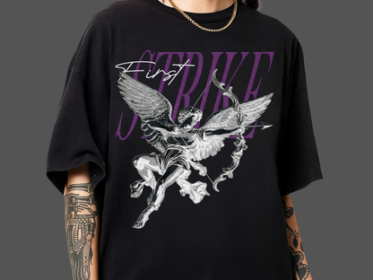 Y2K Chrome Angel Graphic T-Shirt - "First Strike" Cupid Streetwear Tee - Vintage Wash